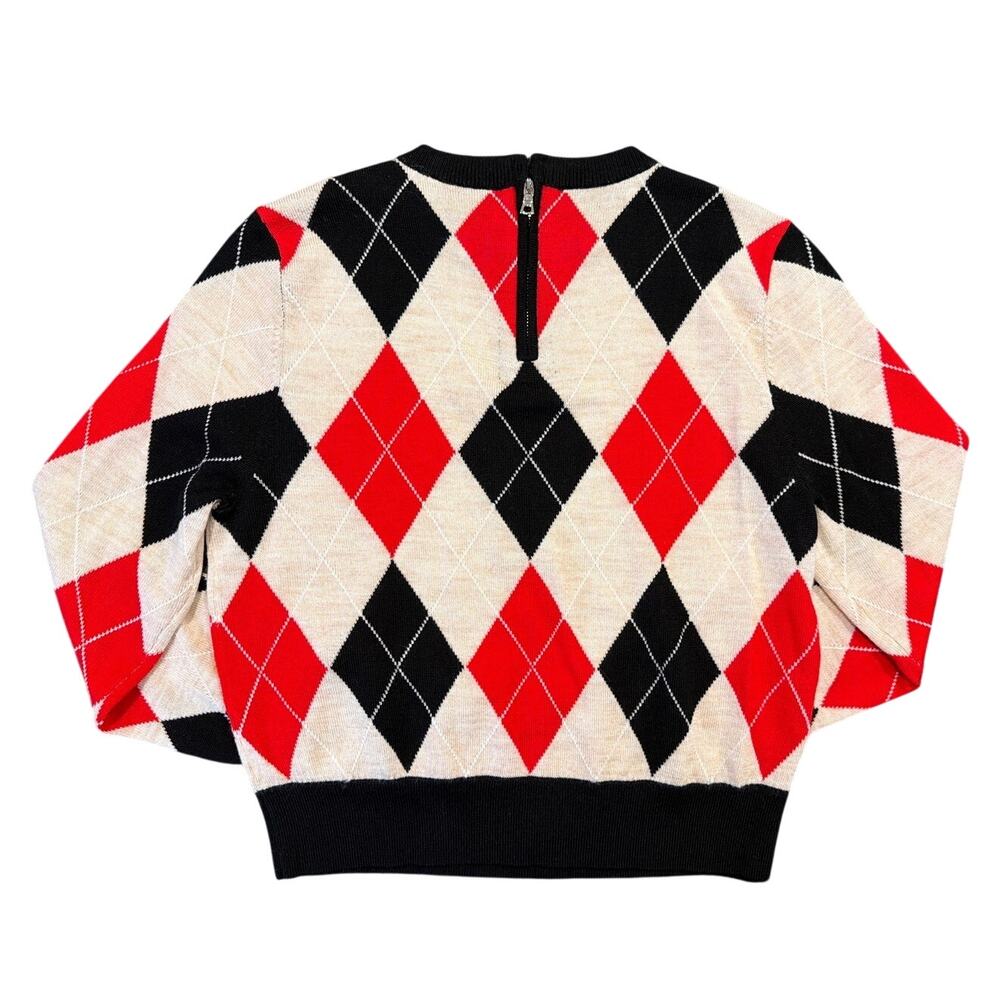 NWOT Alice + Olivia Carol Ann Argyle Wool Sweater, Small, Red Black Cream - Picture 6 of 6